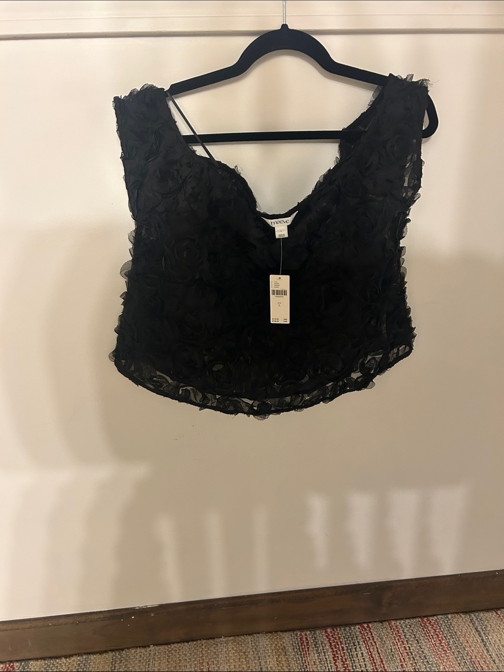 Maeve Black Floral Appliqué Bandeau Crop